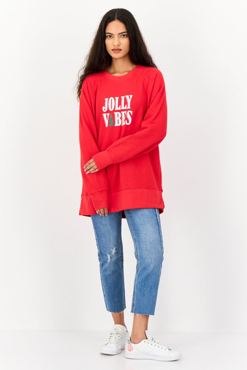 Style&Co Women Round Neck Graphic Print Long Sleeve Sweatshirts, Red - Image 4